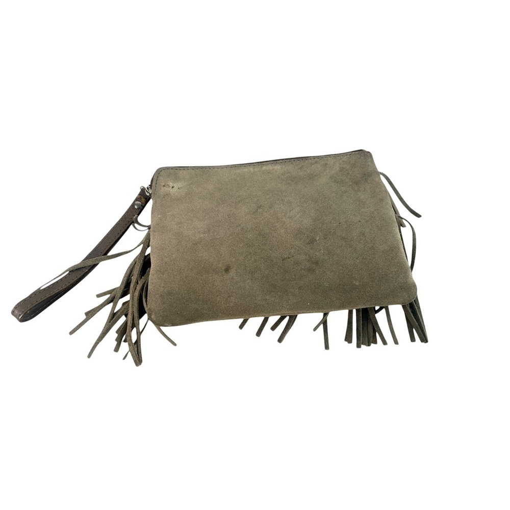 Patricia Nash Italian Leather Suede Fringe Wristlet Gray Western Cowboy Boho - Picture 3 of 5